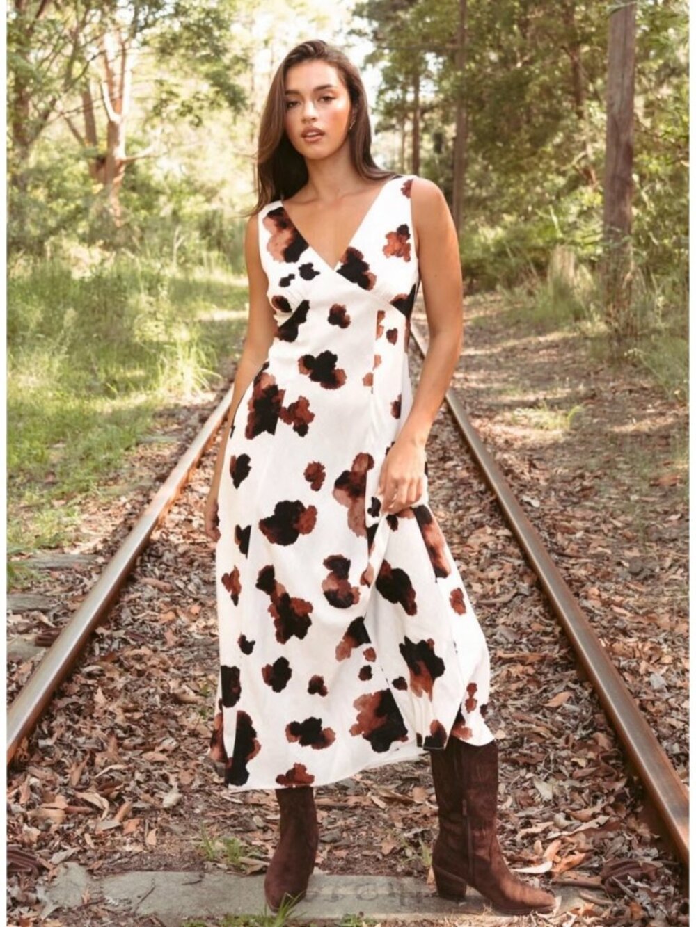 Paper Heart Women's Sleeveless Pony / Cow Print V-Neck Maxi Dress Size S